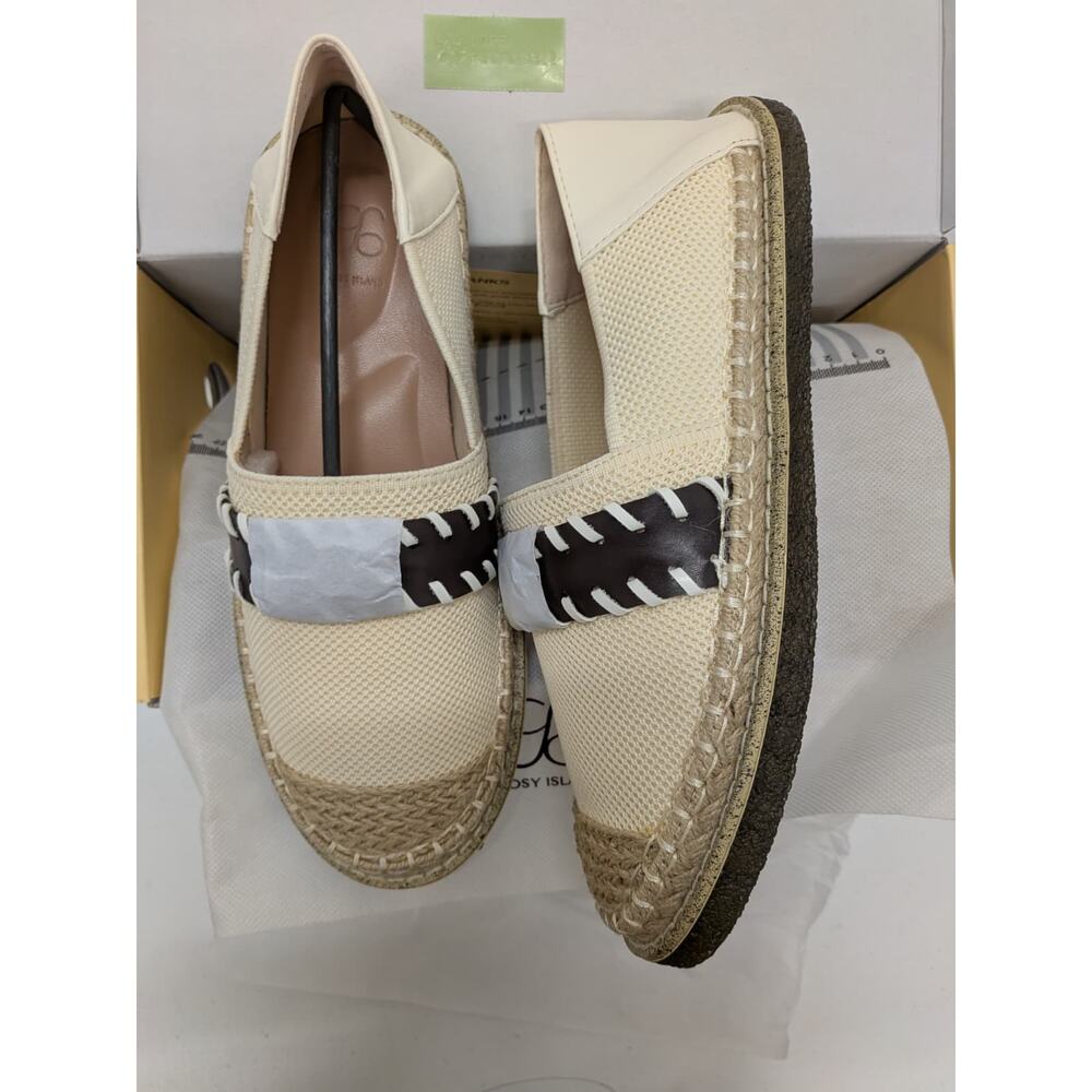 Cosy Island Women’s Espadrille Loafers Beige Canva Leather Trim Size 39 or 8.5us